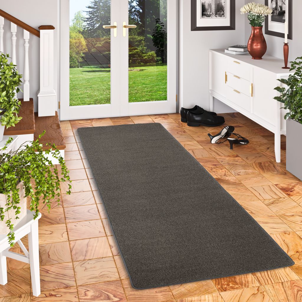 Trend Velours Teppich Läufer Kurzflor Modern Pflegeleicht Einfarbig, Größe:100x100 cm, Farbe:Dunkelbraun