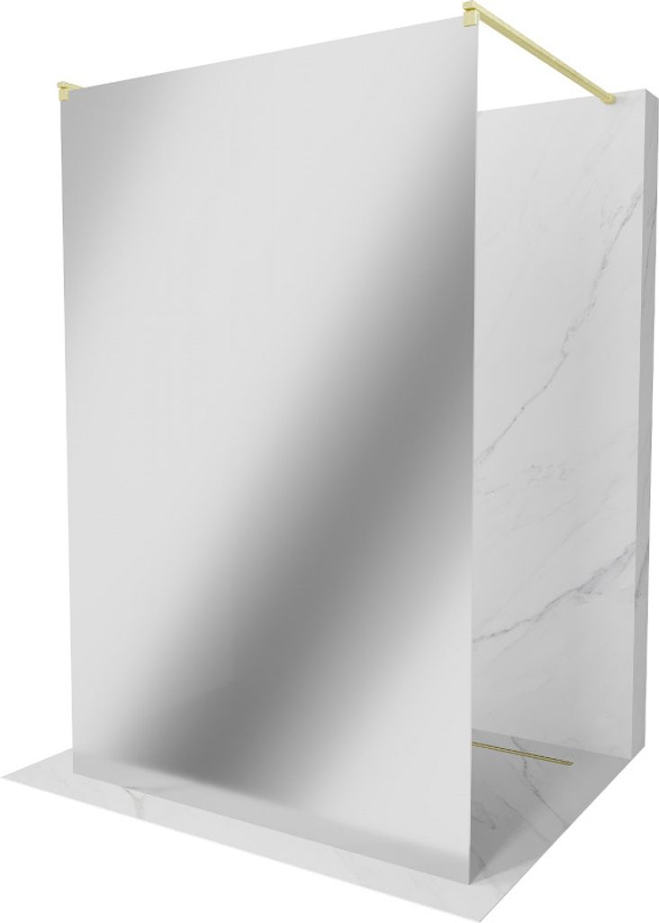 Mexen Kioto freistehende Duschwand 100 x 200 cm, Spiegel 8 mm, gebürstetes Gold - 800-100-002-55-50