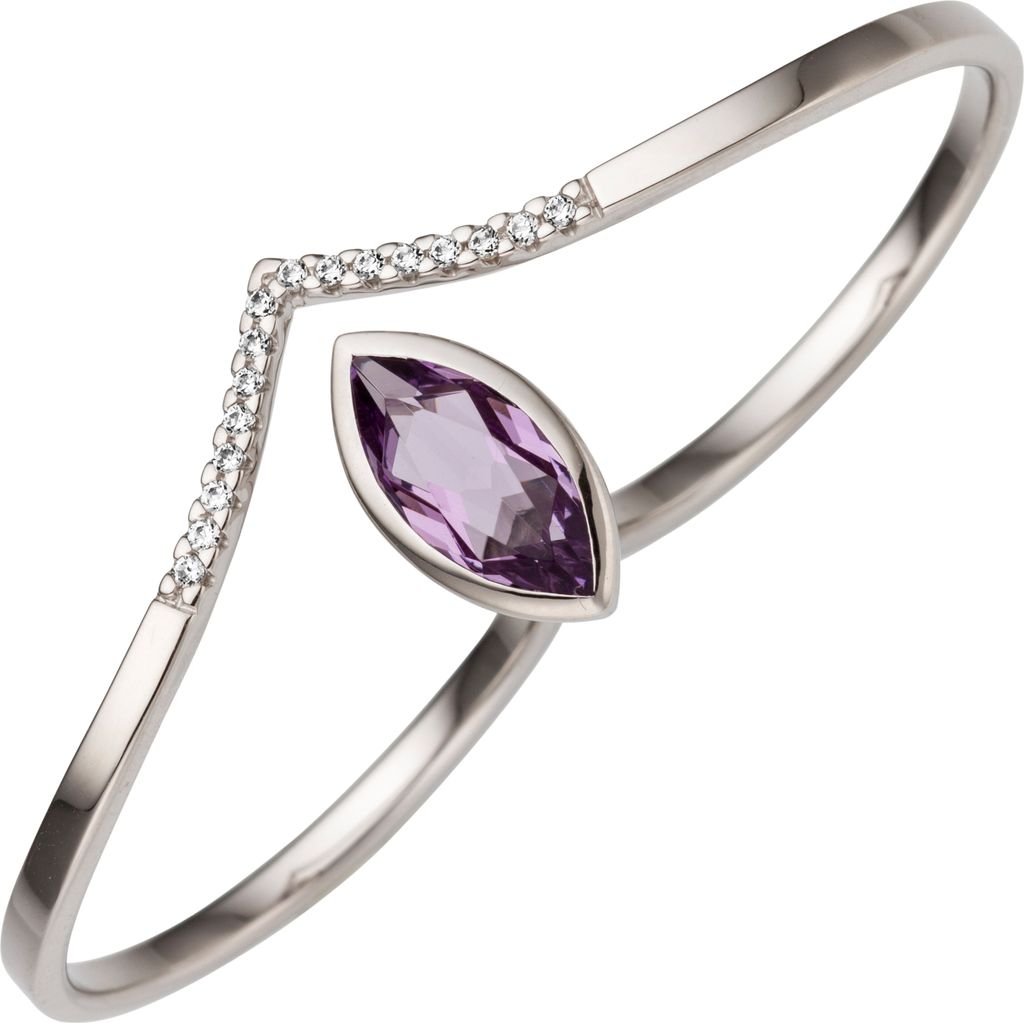 Gr. 56 Damen Zweifinger Ring 333 Gold Weißgold 1 Amethyst Produktbild 