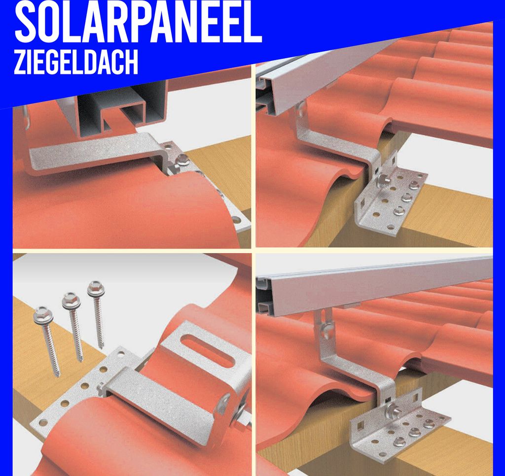Photovoltaik Solarpanel Halterung 2x Montage Set Ziegeldach Produktbild 4