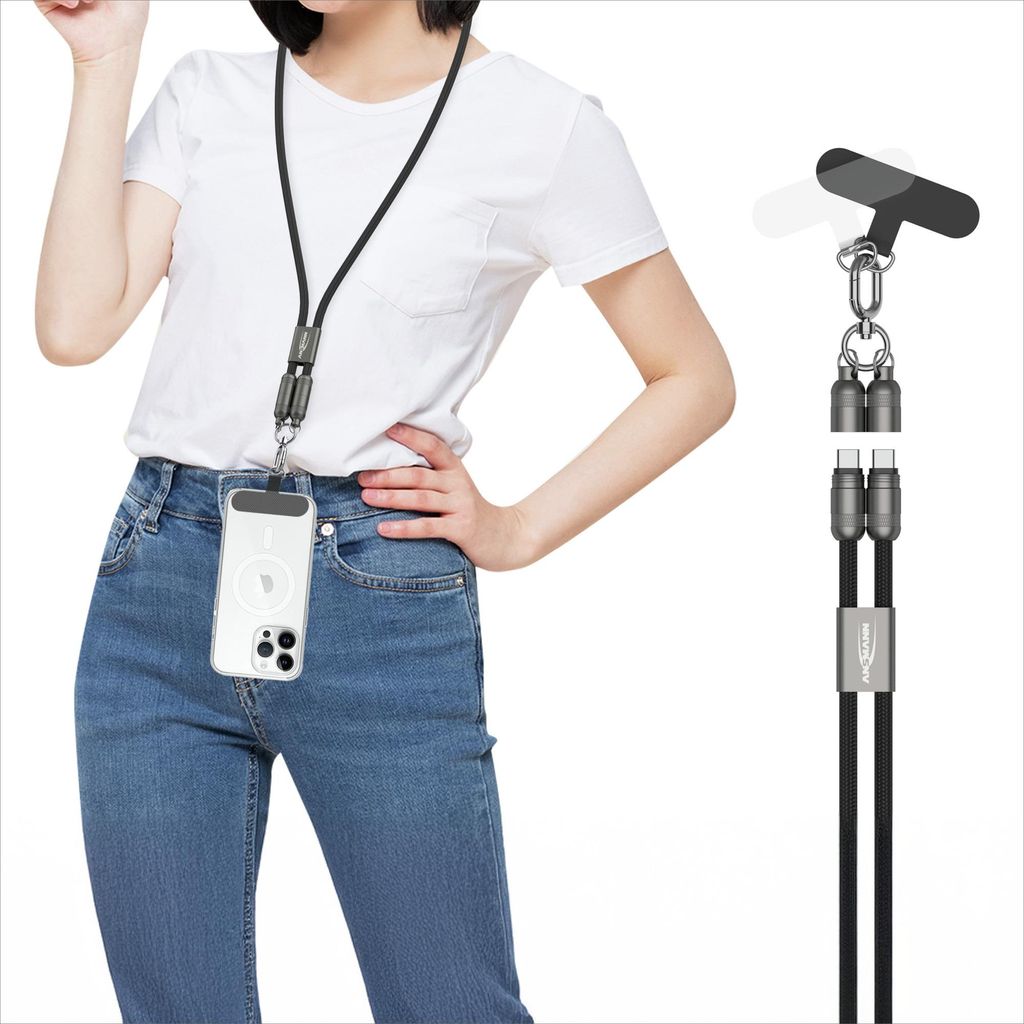 ANSMANN Handykette universal, Lanyard USB C Kabel, Handyband zum umhängen