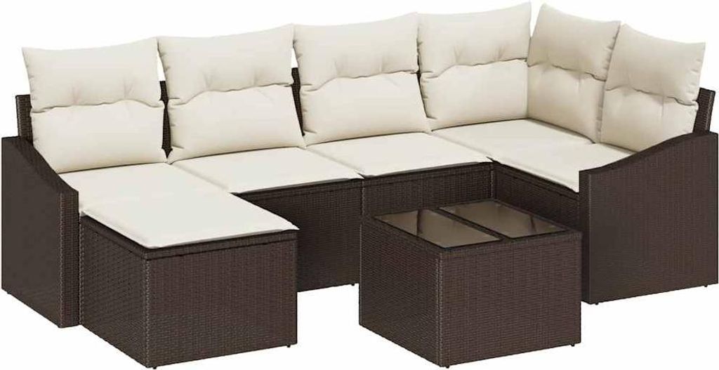 vidaXL Sofa Set mit Kissen 7 pcs Braun Poly Rattan