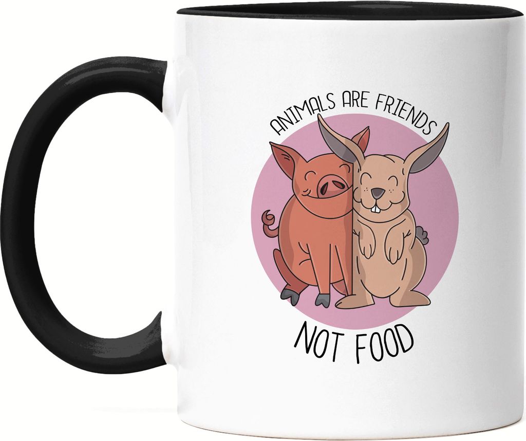 Animals Are Friends Not Food Tasse Schwarz Vegan Vegetarier Plant-Based Geschenkidee Tierwohl Tierleid