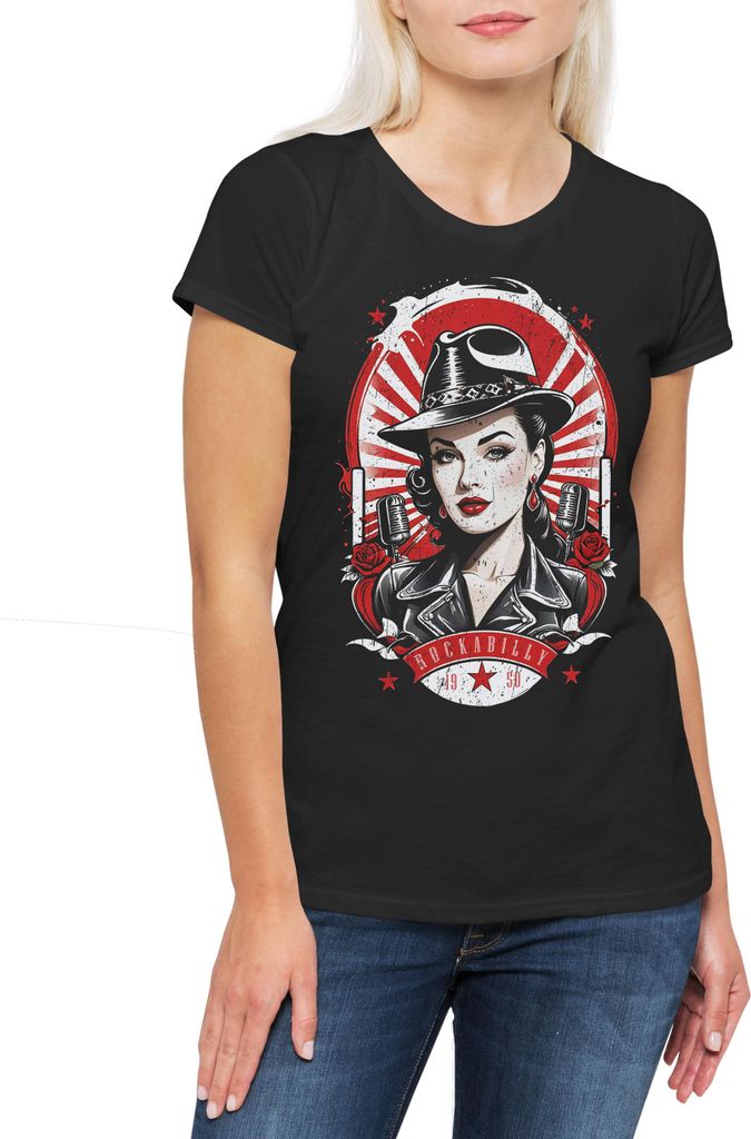 Urban Backwoods Rockabella Beauty, Damen T-Shirt, Farbe: Schwarz, Größe: XL