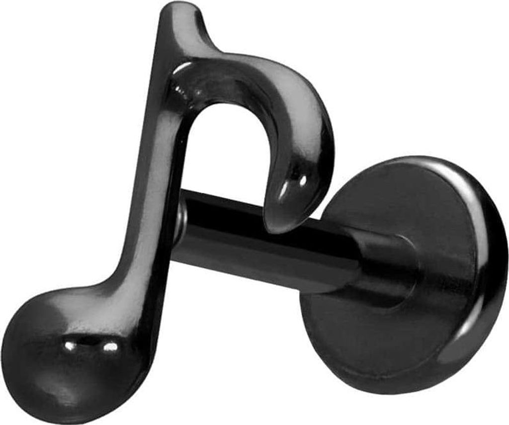 Ohrpiercing, Nasenpiercing Titan Labret mit Push Fit ACHTELNOTE Schwarz Stablänge: 9mm | Stabstärke: 1,2mm