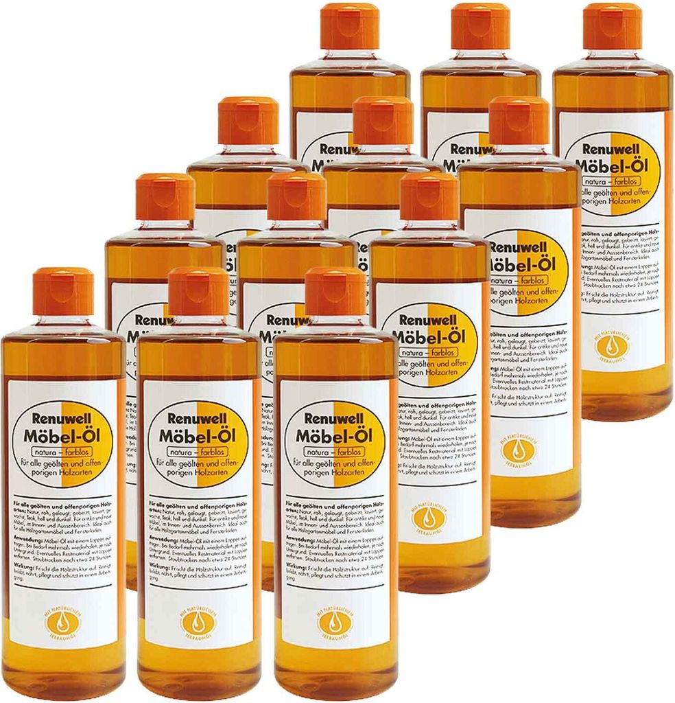 Renuwell Möbelöl Farblos Holzpflegemittel Möbelreiniger Spar-Sets 12 x 500 ml