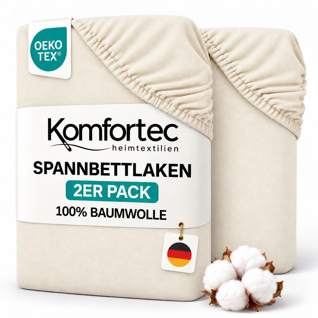 Komfortec 2er Pack Jersey Spannbettlaken 90x200 cm, 100% Produktbild 