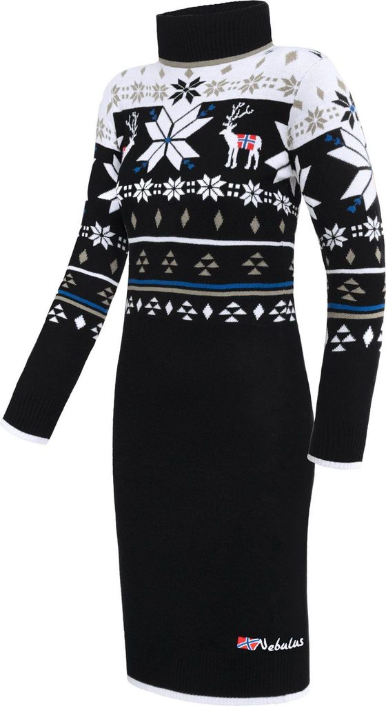 Nebulus Norweger Strickkleid HIGH Damen, knielang , vielseitig , P6201 - Damen, schwarz-weiß, M/38