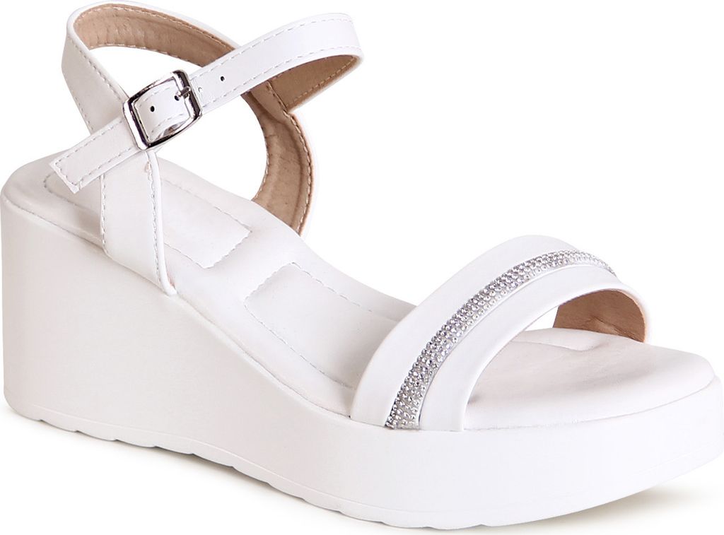 topschuhe24 3066 Damen Keilabsatz Sandalen Plateau Sandaletten, Farbe:Weiß, Größe:41 EU