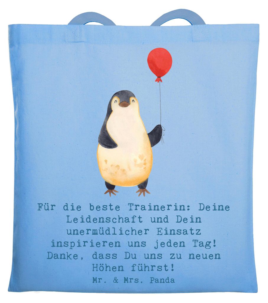 Mr. & Mrs. Panda Stoffbeutel Turnen Trainerin - Sky Blue - Geschenk, Tasche, Dankbarkeit, Sportart, Danksagung, Sportarten, Tragetasche, Teamgeist,...