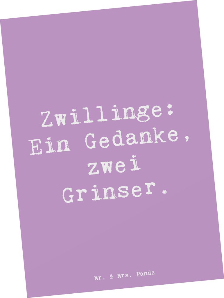 Mr. & Mrs. Panda Fotokarte Spruch Zwillingsgeschwister Grinser - Lavendeltraum - Geschenk, Postkarte, Ansichtskarten, Grußkarte, Geschwister, Ansi...
