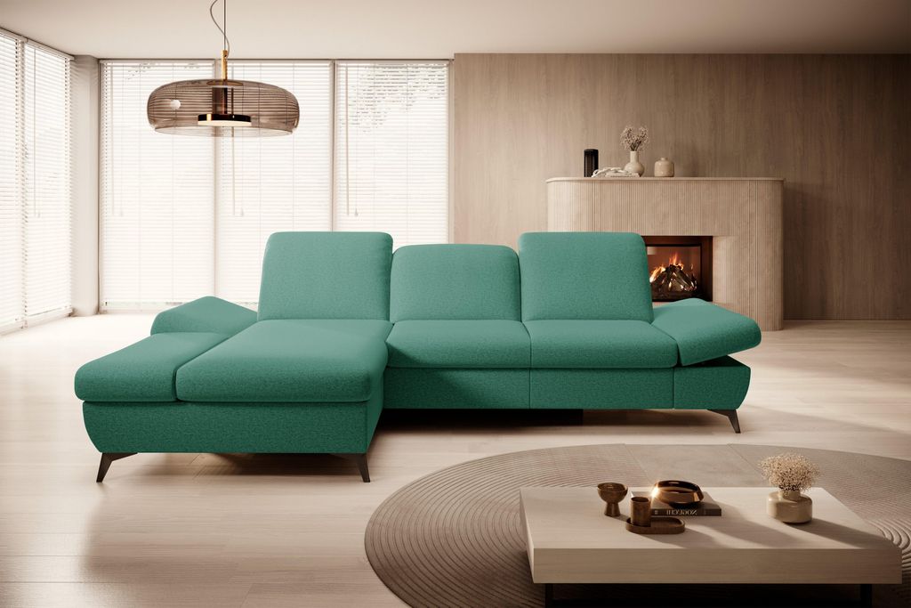 Masseno Ecksofa FELICE L-S mit Schlaffunktion L-Form, Sofa mit Bettkasten, Wohnzimmersofa, Couch, Soffa, Bettsofa, Couchgarnitur- Grün, MATANA 23