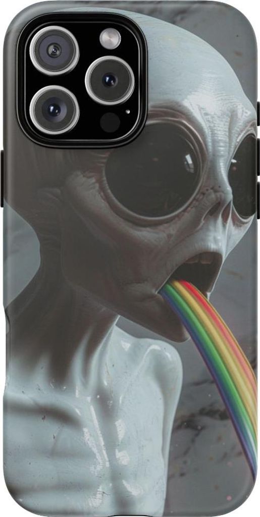 Graues Alien mit Regenbogenstrahl – Handyhülle Kompatibel mit iPhone 16 Pro Max