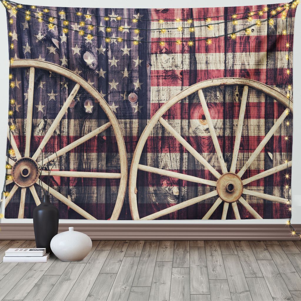 ABAKUHAUS Western Wandteppich, Antike amerikanische Flagge, Wohnzimmer Schlafzimmer Wandtuch Seidiges Satin Wandteppich, 150 x 100 cm, Mehrfarbig
