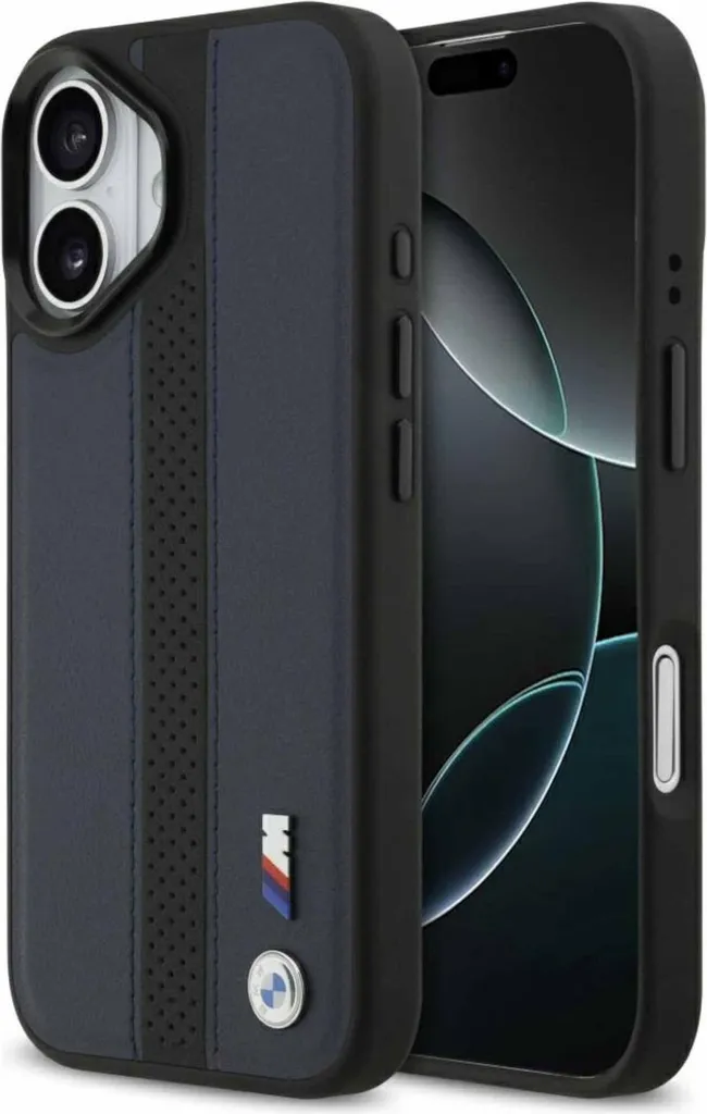Étui iPhone 17 BMW M Perforated Stripe Logo MagSafe Bleu de Luxe