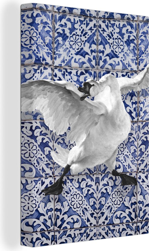 OneMillionCanvasses - Leinwandbilder - 90x140 cm, Schwan - Kunst - Delfter Blau - Malerei - Alte Meister, Wandbilder Kunstdruck Wanddekoration - ...