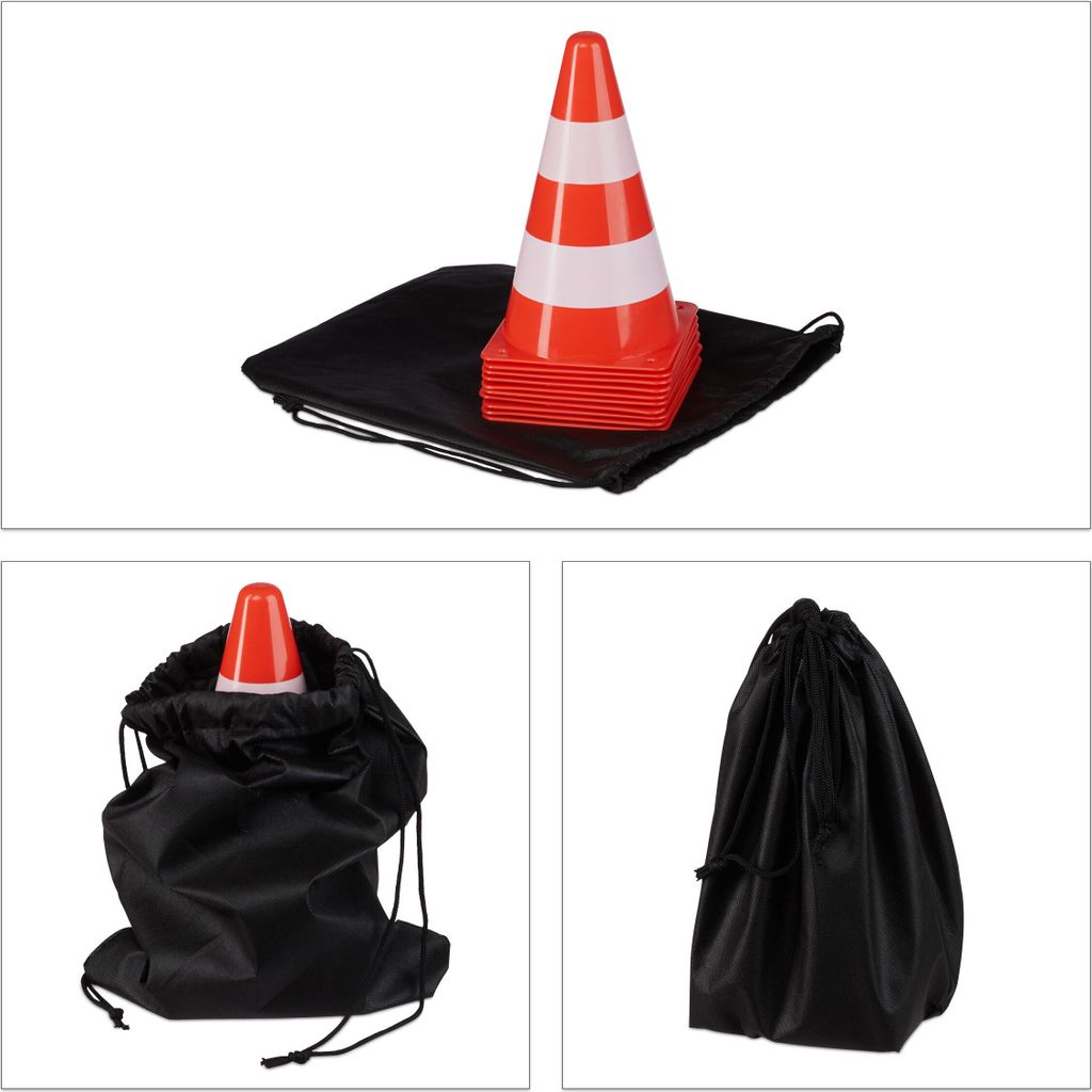 Relaxdays Leitkegel 10er Set - Stapelbare Sportkegel Mit Transportbeutel