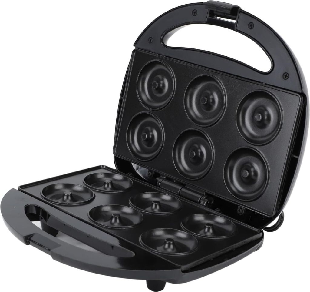 An open donut maker showing its cooking plates.
