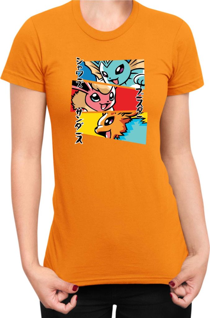 Damen T-Shirt Japan Manga Anime Comics Animation Pokeball Eevee Evolutions, Lady 2XL / Orange