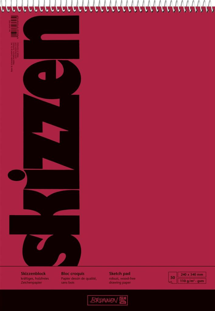 Skizzenblock 24x34cm 50 Blatt Spirale Packung mit 5 Stück