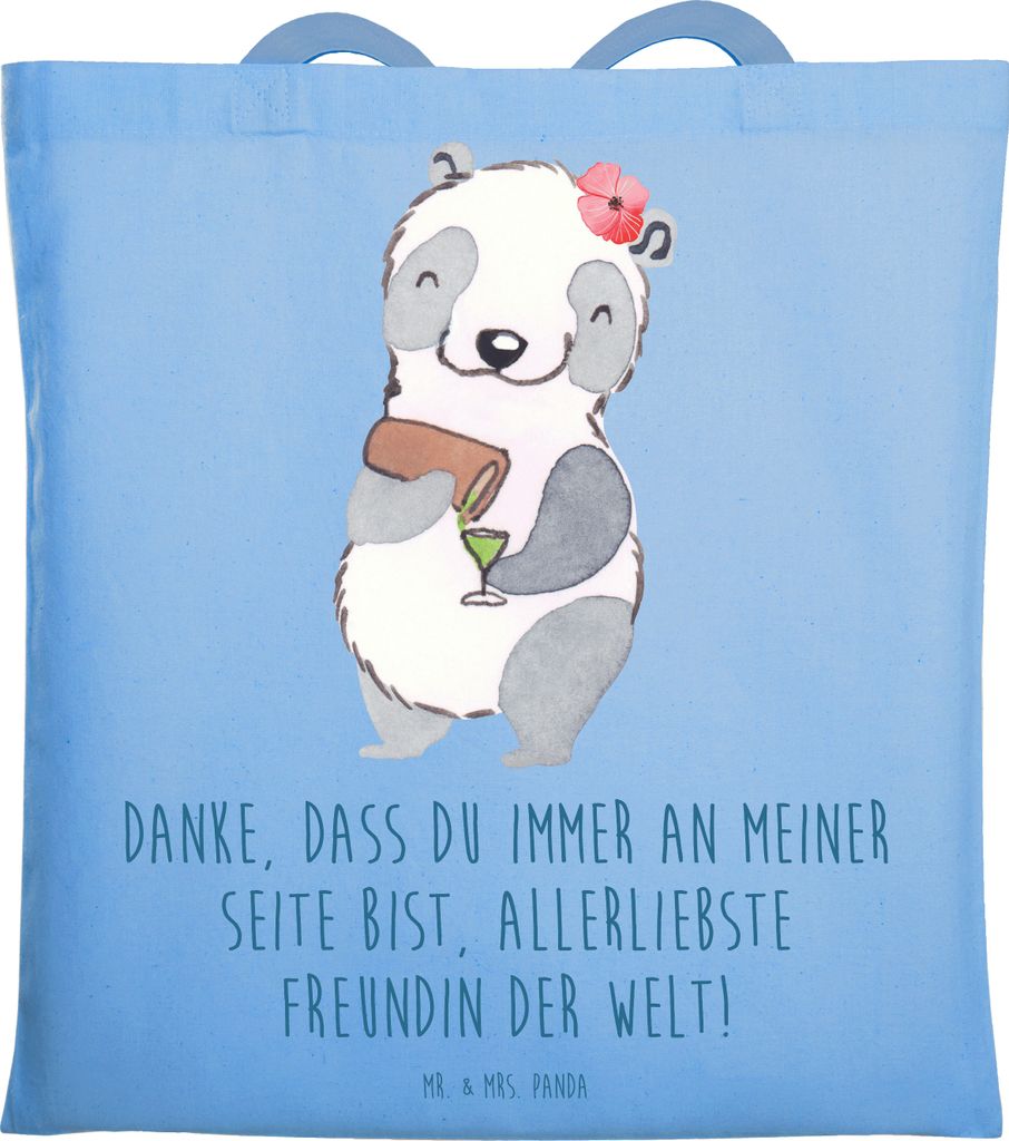 Mr. & Mrs. Panda Tote Bag Beste Freundin - Sky Blue - Geschenk, Danke, allerliebste, sagen, Jutebeutel, Shopping Tasche, Herz, Einkaufstasche, tote...