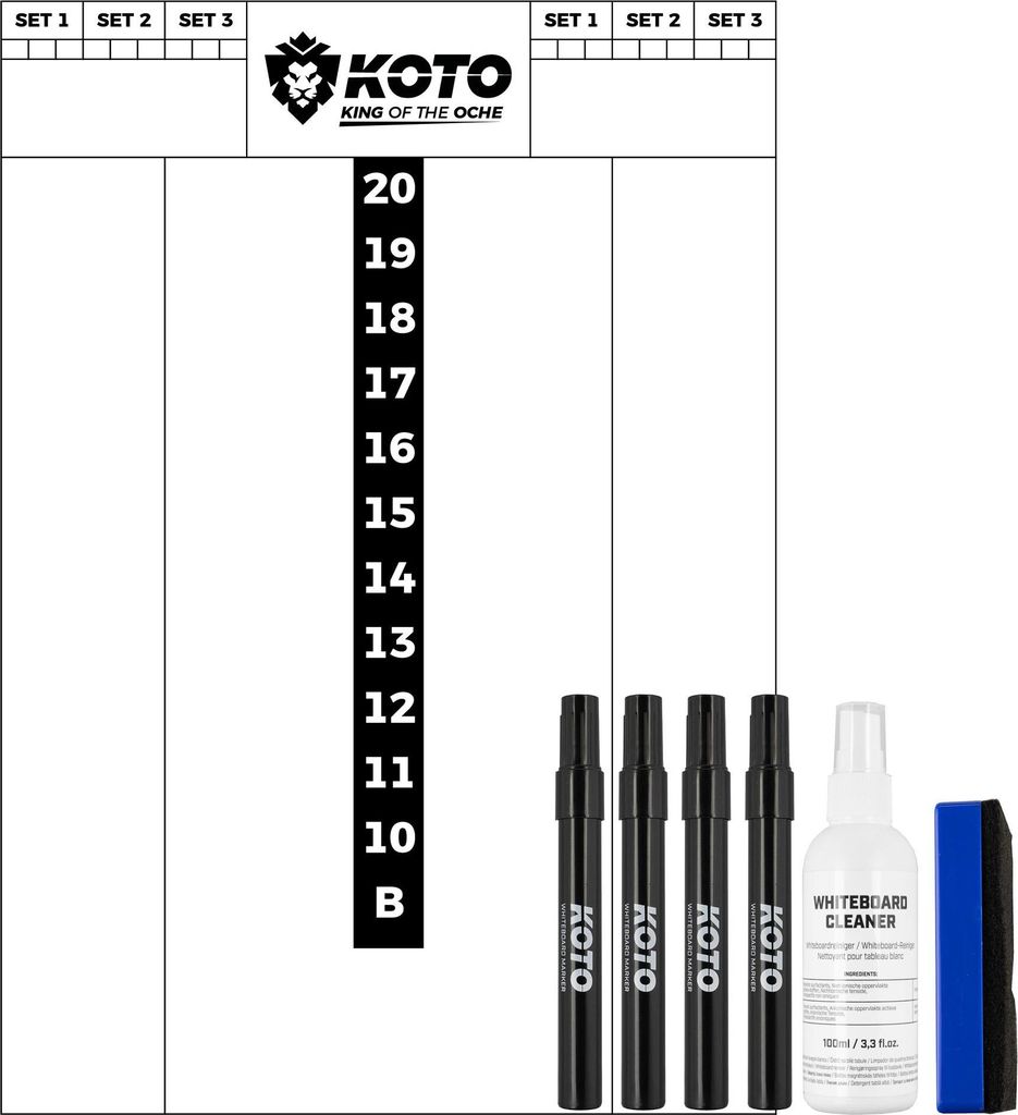 KOTO - Flex Scoreboard 40x30cm Whiteboard, inkl. Marker Set Schwarz Whiteboard Radiergummi & Whiteboard Cleaner Spray