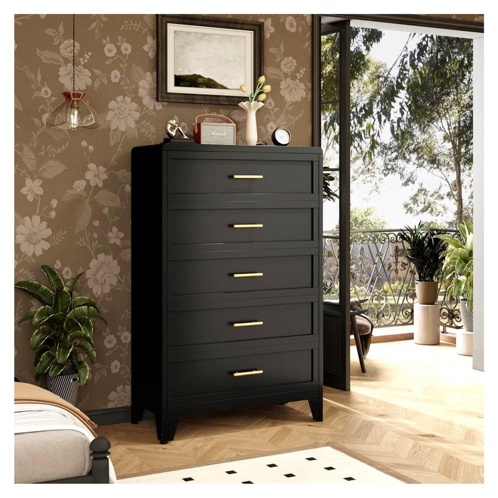 135,8 cm hohe Kommode für das Schlafzimmer mit 5 Schubladen, Metallkommode, runder Schubladenschrank für Zuhause, Aktenschrank mit Schubladen fü...