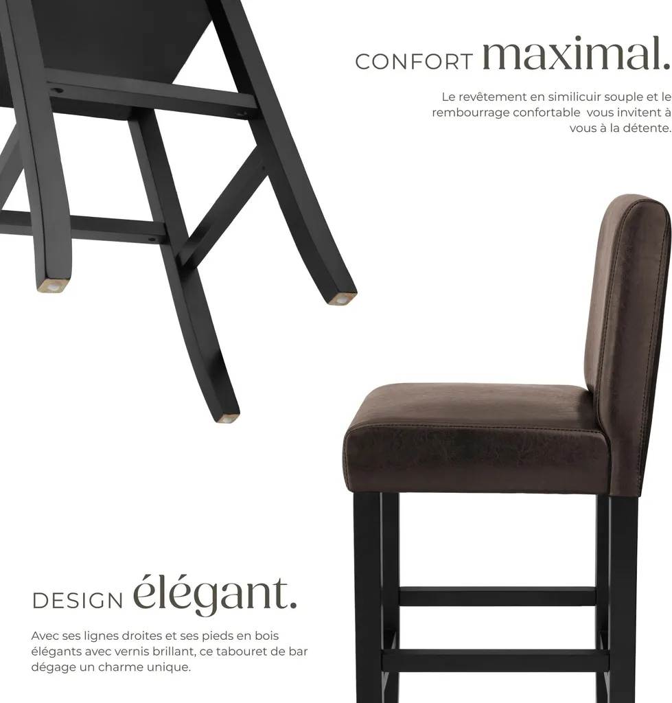 Lot de 2 Tabourets de bar en cuir synthétique marron - Design Vintage