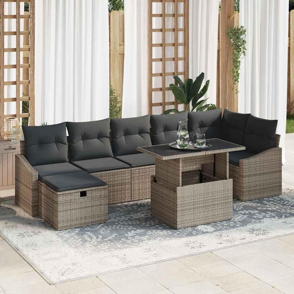 Maison Exclusive - Garten-Sofa-Set mit Kissen mit Speicher 8 pcs Grau Poly Rattan