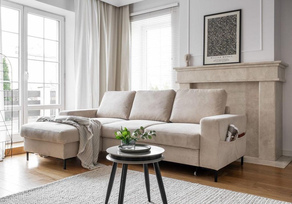 MIUFORM Lofty Lilly - Ecksofa mit Bettfunktion und Bettkasten L-FORM LINKS - 236x148cm - Beige - Sofa Schlafsofa Couch