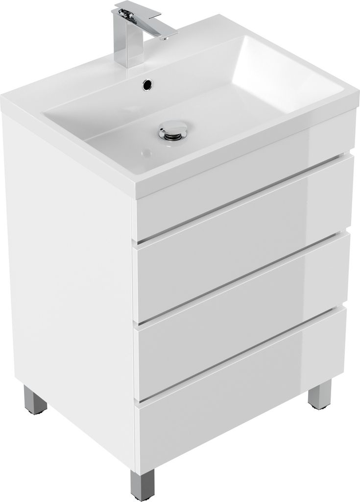 Stand Badmöbel Via 70 SoftClose weiss hochglanz mit drei grifflosen Schubladen : Weiss hochglanz Varianten: Weiss hochglanz