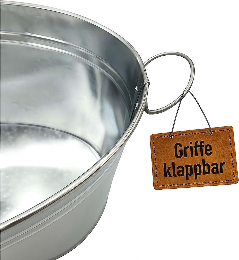 Getränkewanne mit Henkel 24 Liter Zinkwanne wasserdicht Getränkekühler Großer Sektkühler Eiskübel Eiseimer für Garten-Party Pflanzgefäß Zi...