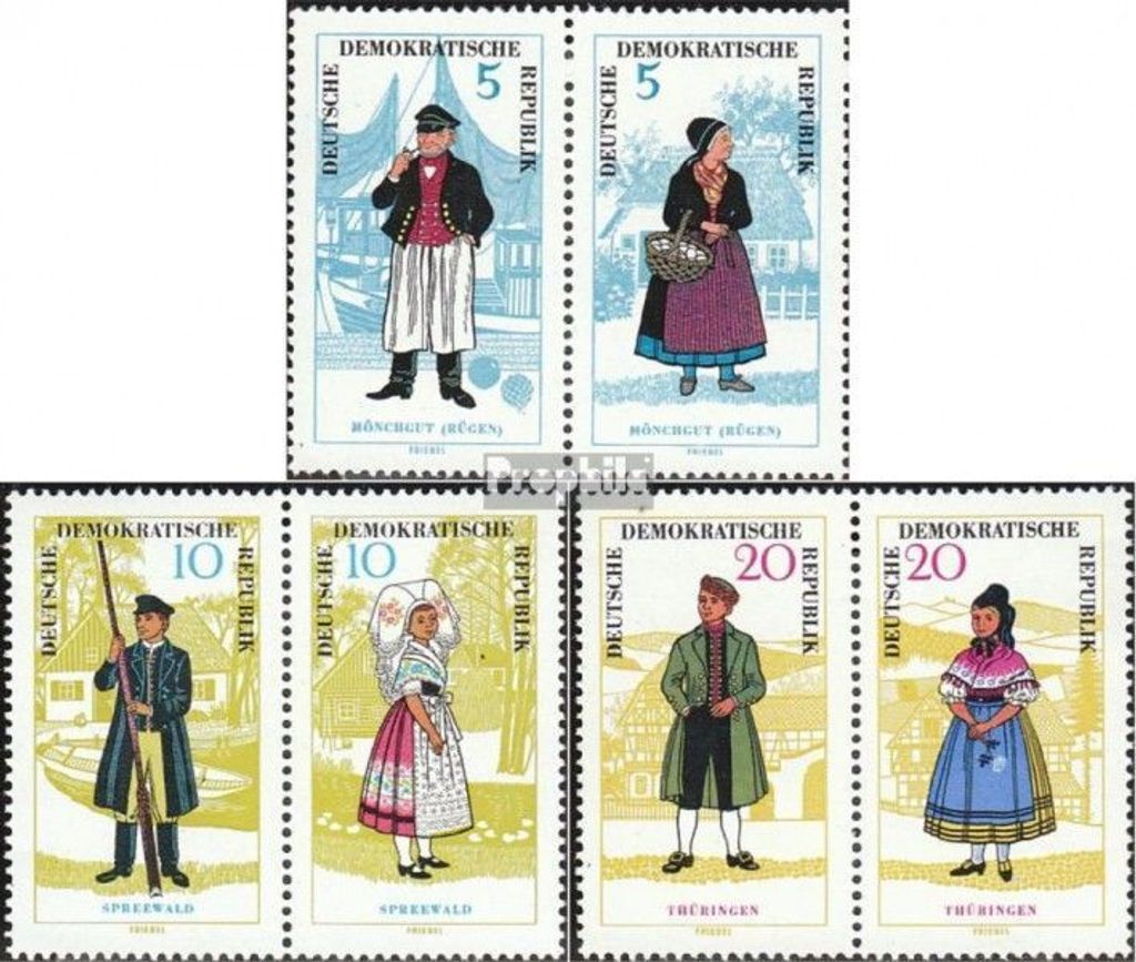 Briefmarken DDR 1964 Mi WZd145,WZd147,WZd149 (kompl.Ausg.) (1074-1079 als Paare) gestempelt Volkstrachten