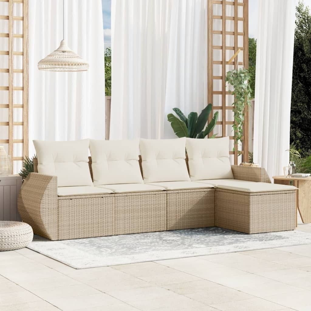 Maison Exclusive - 5-tlg. Garten-Sofagarnitur mit Kissen Beige Poly Rattan