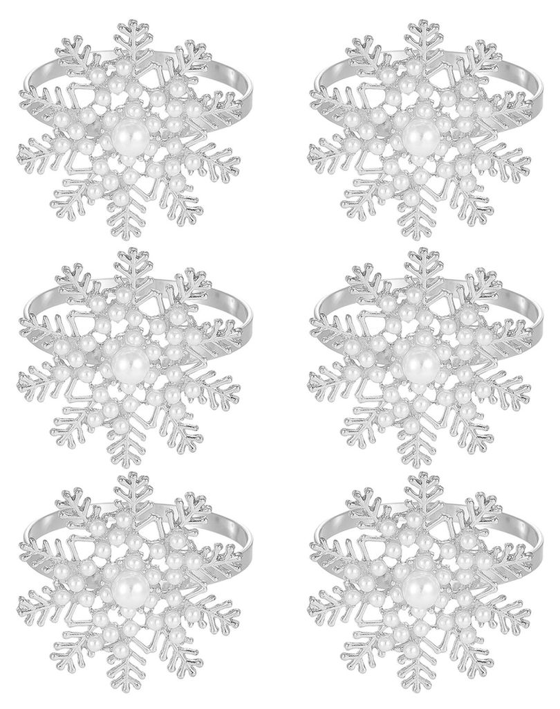 1/2/6 Stück goldene Serviettenringe aus Metall mit Kunstperlen und Schneeflockenmuster, winterliche Serviettenhalter für Hochzeiten, Partys und T...