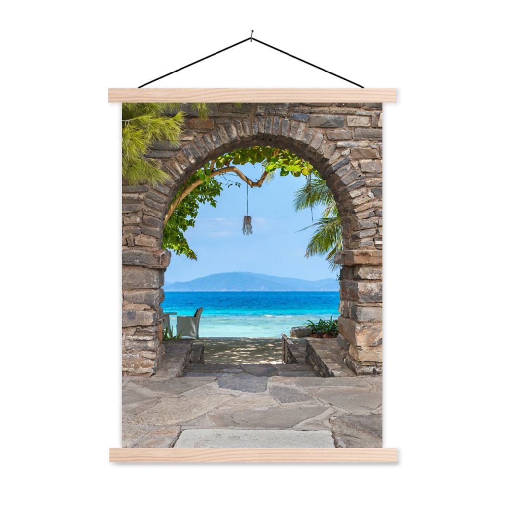 MuchoWow Textilposter Strand - Meer - Tropisch - Sommer - Aussicht 40x53 cm mit holzfarbenen Rahmen - Schlafzimmer