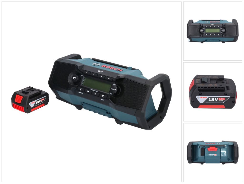 Bosch GPB 18V-2 SC Professional Akku Baustellenradio 18 V DAB+ Bluetooth AUX + 1x Akku 5,0 Ah - ohne Ladegerät