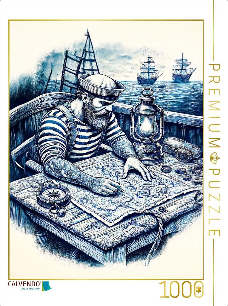 CALVENDO Puzzle Seemann bei der nautischen Planung. Vintage Motiv | 1000 Teile Lege-Größe 64x48cm Foto-Puzzle für glückliche Stunden