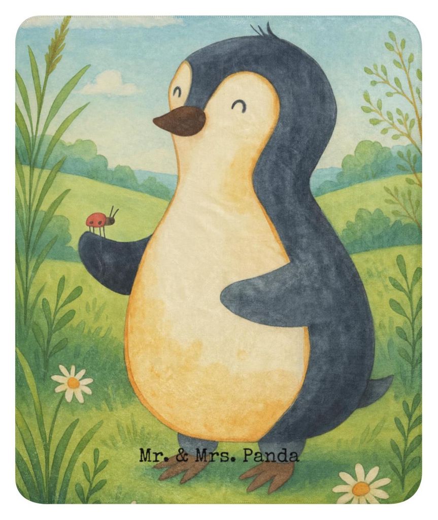Mr. & Mrs. Panda Wärmedecke Pinguin Marienkäfer Design 130 x 155 cm - Weiß - Geschenk, Aufmerksam, Kleine Wunder, Tagesdecke, Glück, Liebe, Hei...