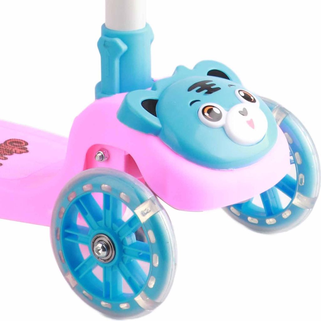 3-Rad-Roller, zusammenklappbar, höhenverstellbar, blinkende Radlichter, Sitz, abnehmbarer Kinder-Kick, Rosa