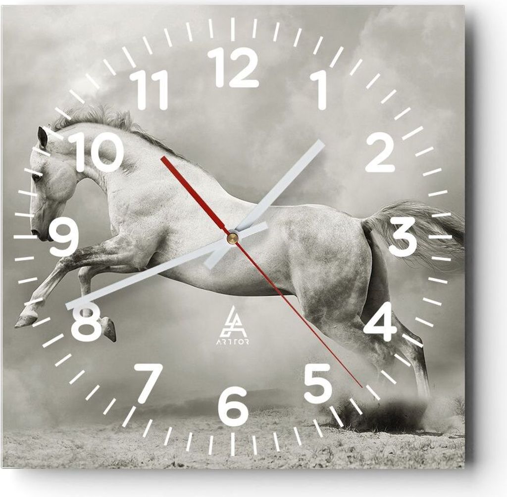 Wanduhr - Quadrat - Glasuhr - Pferd Tier - 30x30cm - Schleichendes Uhrwerk - Lautlos - zum Aufhängen bereit - Dekoration Modern - Wanddekoration a...
