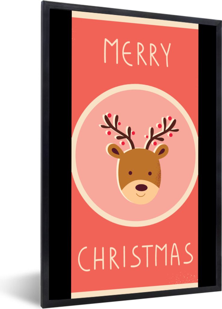 MuchoWow Gerahmtes Poster Rentier - Zitate - Weihnachten - Frohe Weihnachten - Rot - Vintage 40x60 cm - Poster mit Schwarzem Bilderrahmen Wandpos...