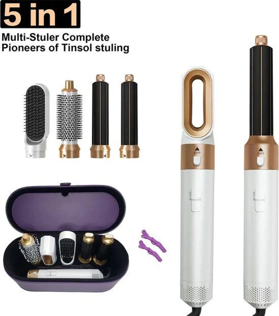 Kit sèche-cheveux 5 en 1 avec brosse ronde et fer à boucler complet