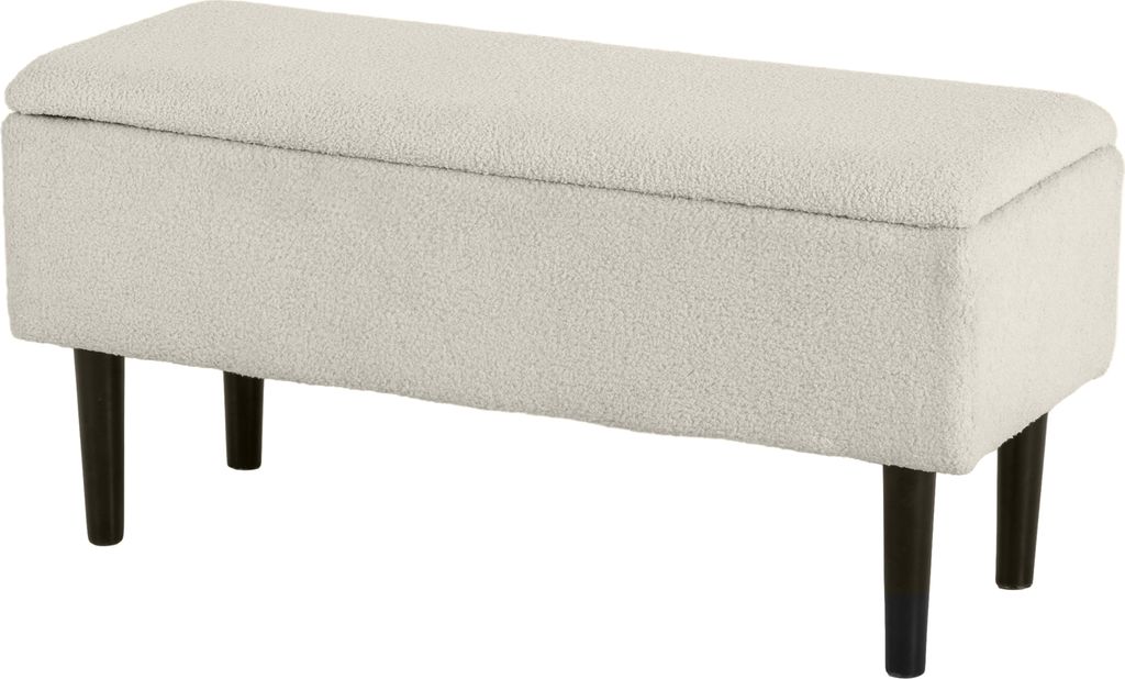 HOMCOM Sitzbank mit Stauraum, Bettbank, Polsterbank mit Klappdeckel, Samtoptik, Truhenbank, für Wohnzimmer, Schlafzimmer, Creme, 95 x 38 x 45 cm