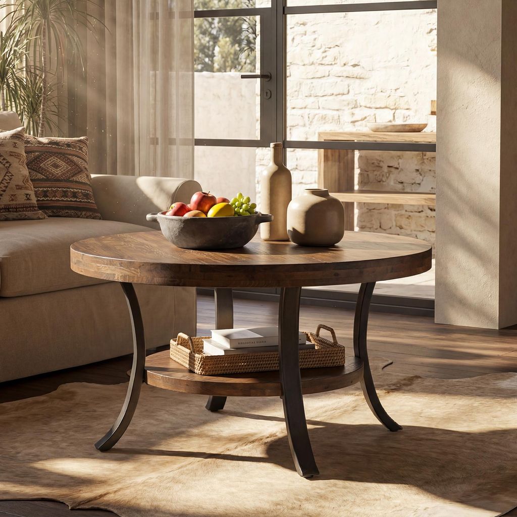 Table d'appoint ronde en bois massif de 80 cm de diamètre, Image du produit 
