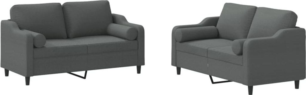 vidaXL 2-tlg. Sofagarnitur mit Kissen Dunkelgrau Stoff