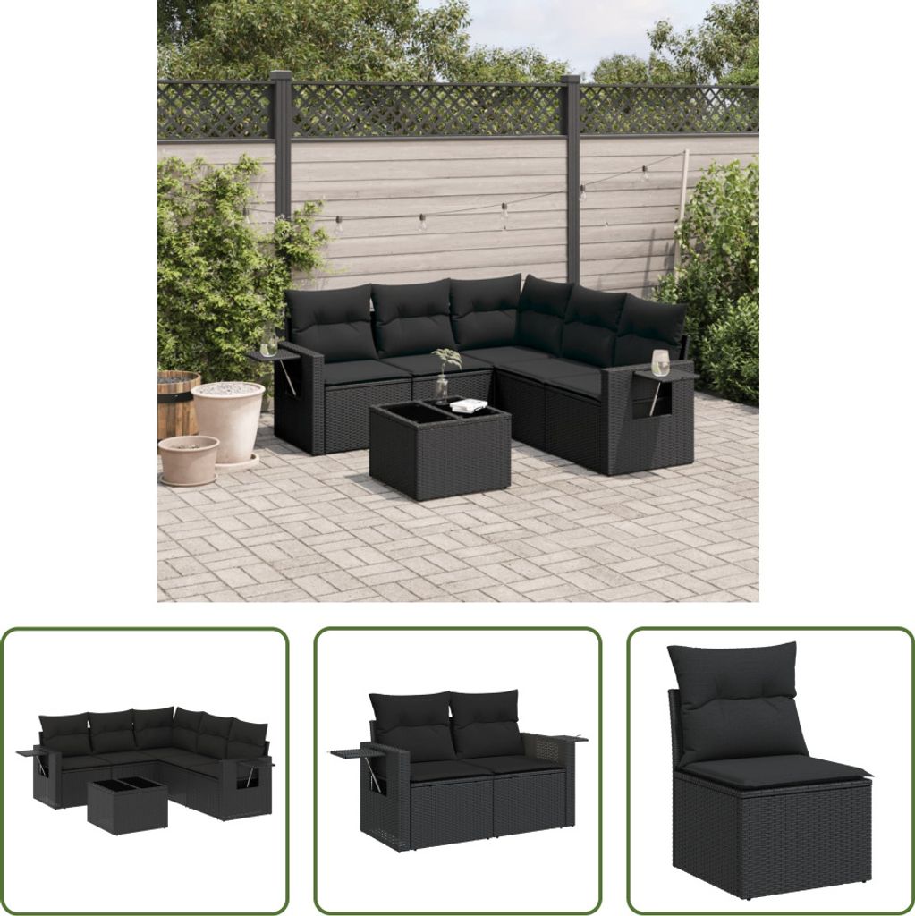 The Living Store 6-tlg. Garten-Sofagarnitur mit Kissen Schwarz Poly Rattan