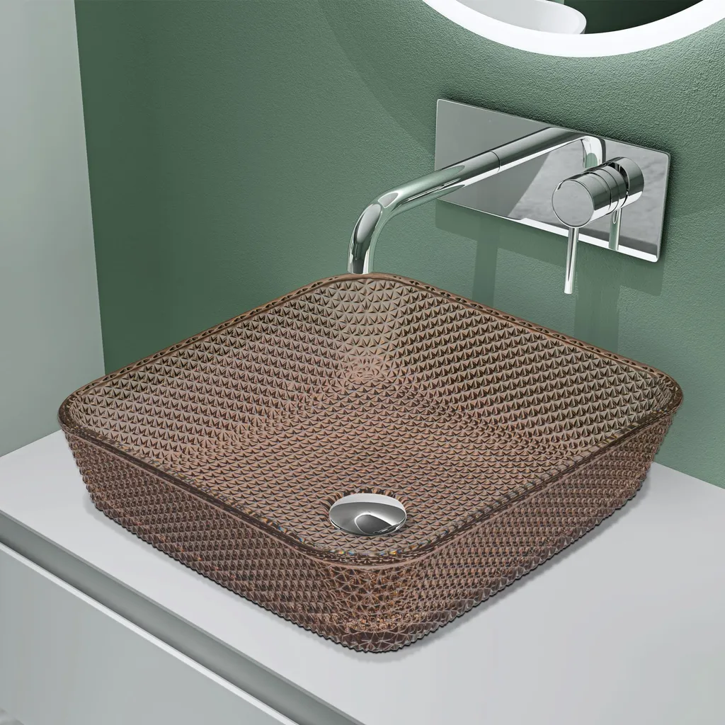 Vasque en verre café 40x40x11 cm Minerva03 - Lave-mains robuste et design