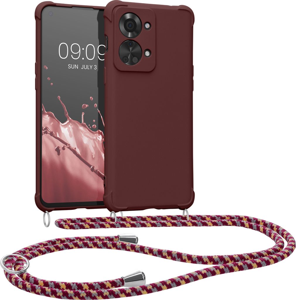 kwmobile Necklace Case kompatibel mit OnePlus Nord 2T 5G Hülle - Cover mit Kordel zum Umhängen - Silikon Schutzhülle Bordeaux Violett
