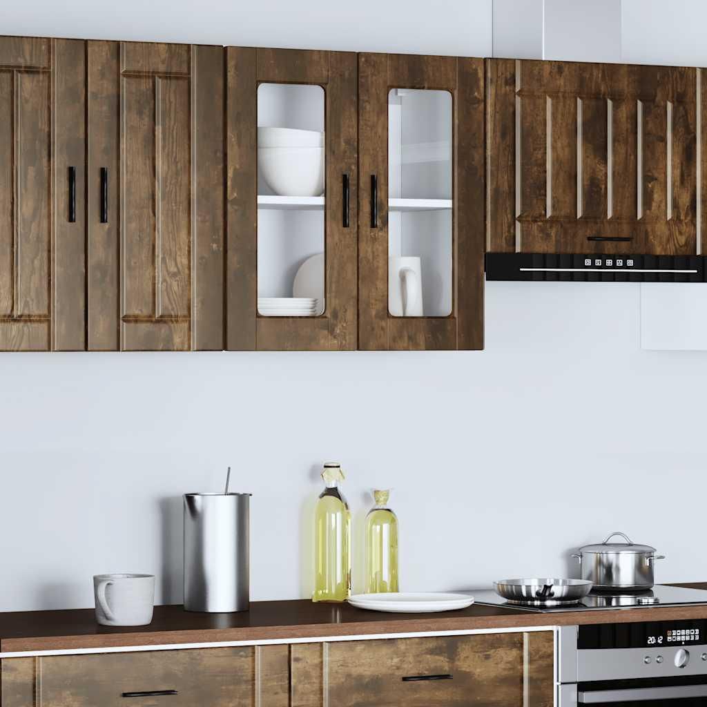 vidaXL Küchen-Hängeschrank mit Glastür Porto Räuchereiche